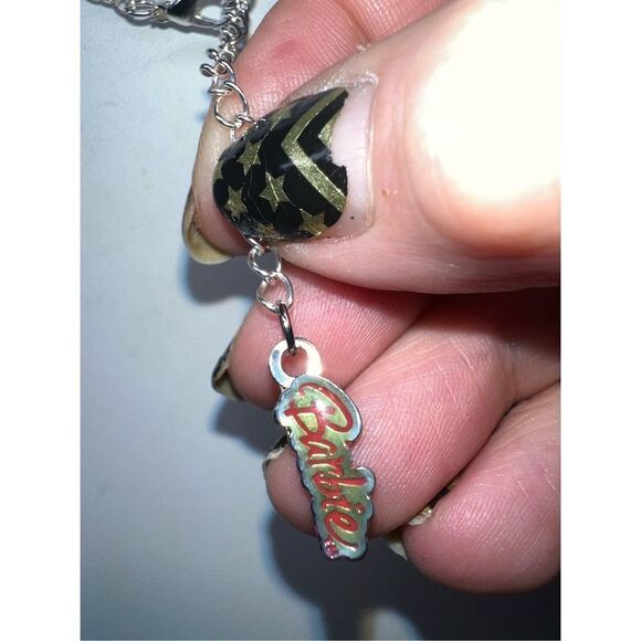 Mattel Silver Tone and Pink Enameled Barbie Silhouette with Pink Rhinestone Neck - Picture 5 of 9